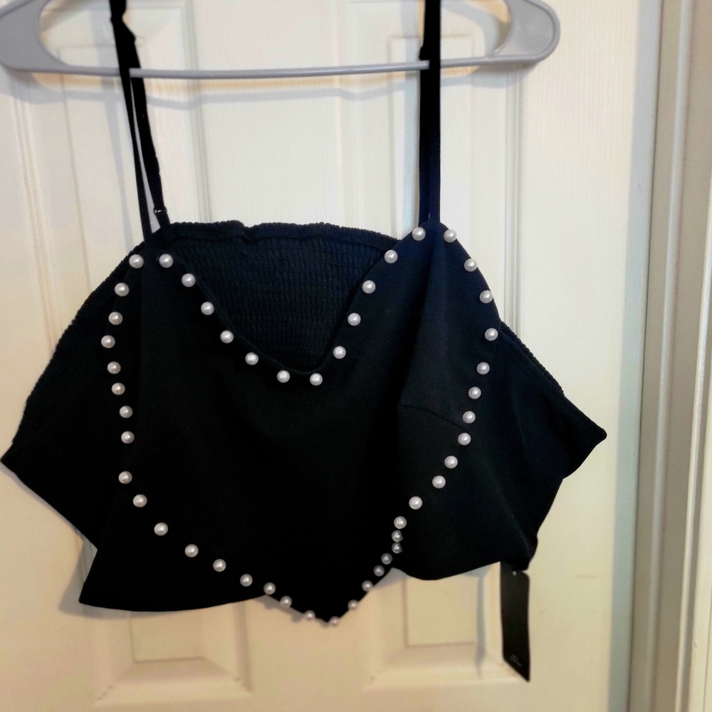 Black Pearl-Embellished Women's Top